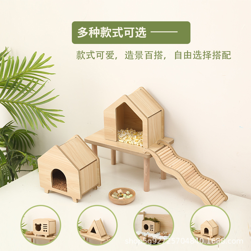 Hamster Wood House Decor Accesor Platform Landscape Supply Real Wood Waterproof Hideaway Cave Gold Bear Toy House Furniture