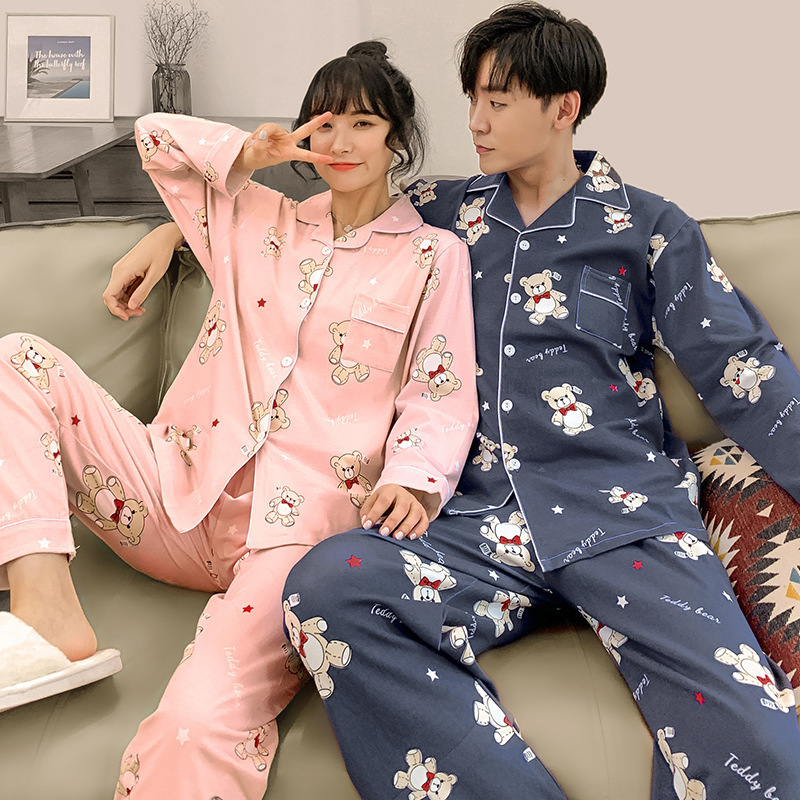 Pijamas de pareja de primavera y otoño de algodón de manga larga delgada para mujer más tamaño 2023 nuevos hombres lindos de verano e invierno para el hogar