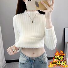 软糯温柔毛衣女秋冬新款水貂绒针织半高领内搭加绒加厚打底衫
