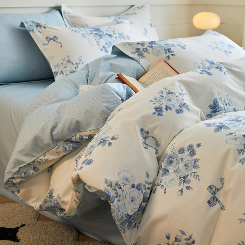 Ensemble de literie automne 4 pièces Nantong Home Textiles, style frais, pour dortoir, drap-housse en pur coton_voghion.com