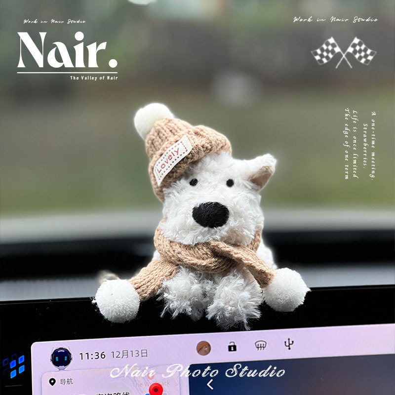 Decoración de la pantalla del coche de West Highland, cachorro garabateado, bloqueo de coche, decoración de la pantalla de control central, accesorios de coche, felpa linda