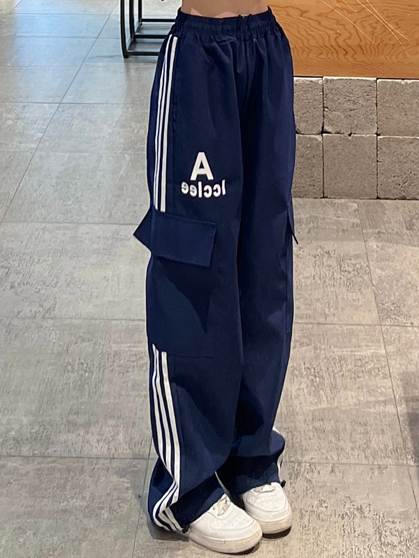 2025 Spring and Autumn Three-Stripe Casual American Style Sweatpants for Women, Loose Straight High-Waisted Draped Wide-Leg Cargo Pants Trendy