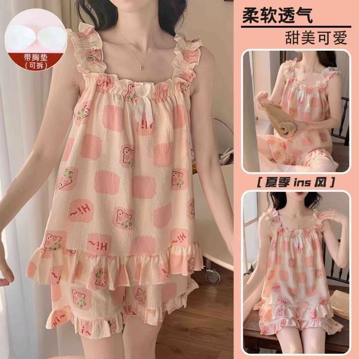 Cinturón de comercio exterior transfronterizo cojín en el pecho pijama niña verano camisola sexy dulce y lindo traje de servicio a domicilio fino