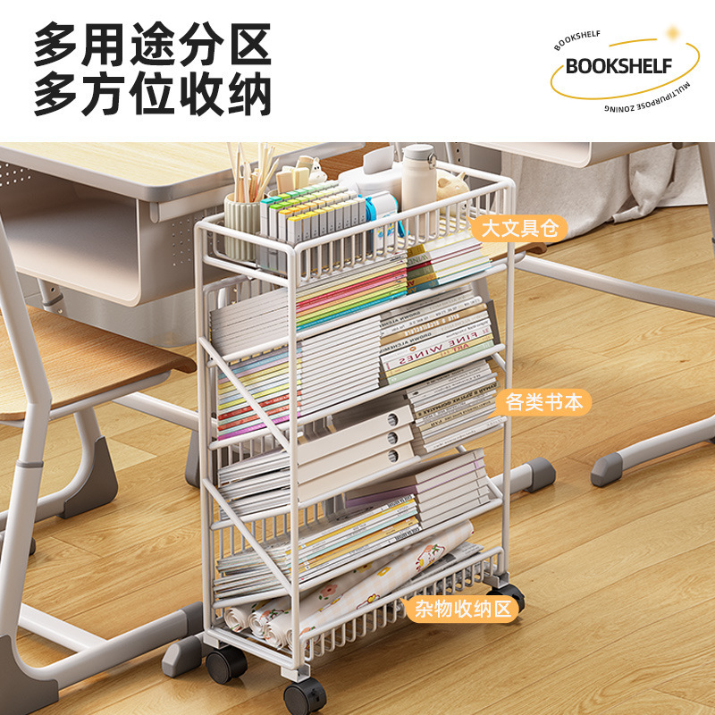 书架可移动桌边收纳架教室课桌旁学生放书本架子带轮置物架书立架|undefined