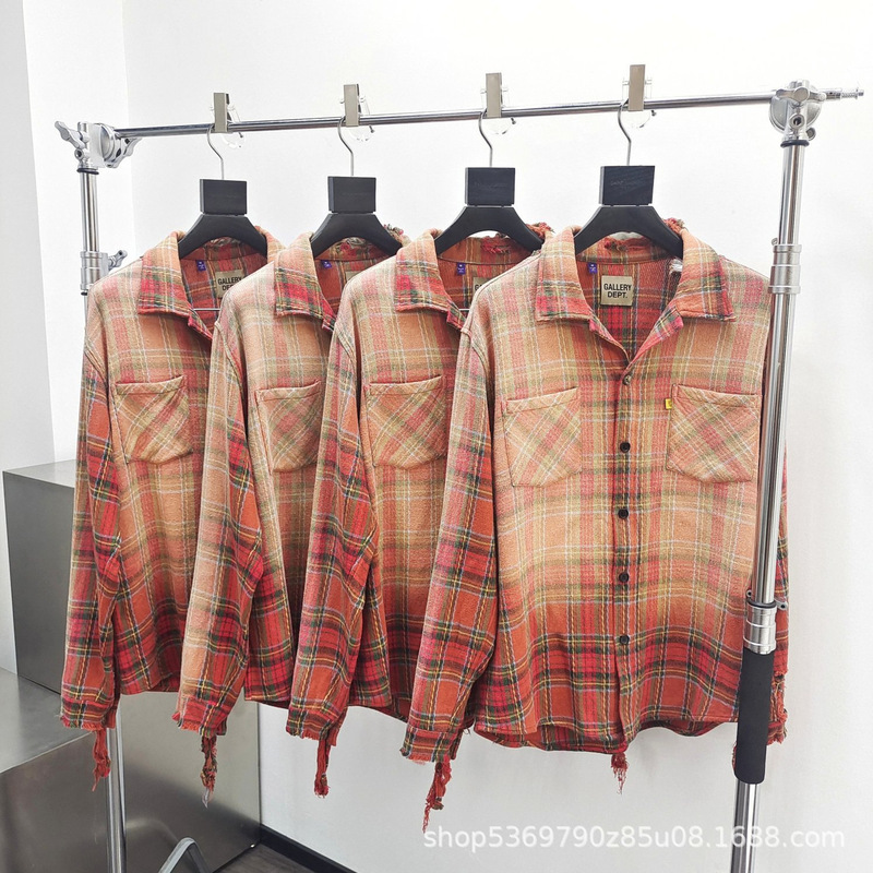 GALLERY DEPT MARLEY FLANNEL Heavy Industry Washed Old and Rusted American Fashion Red Blouse