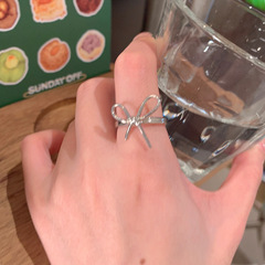 簡潔線條~蝴蝶結開口戒指女可調節食指戒小眾設計輕奢高級感素戒