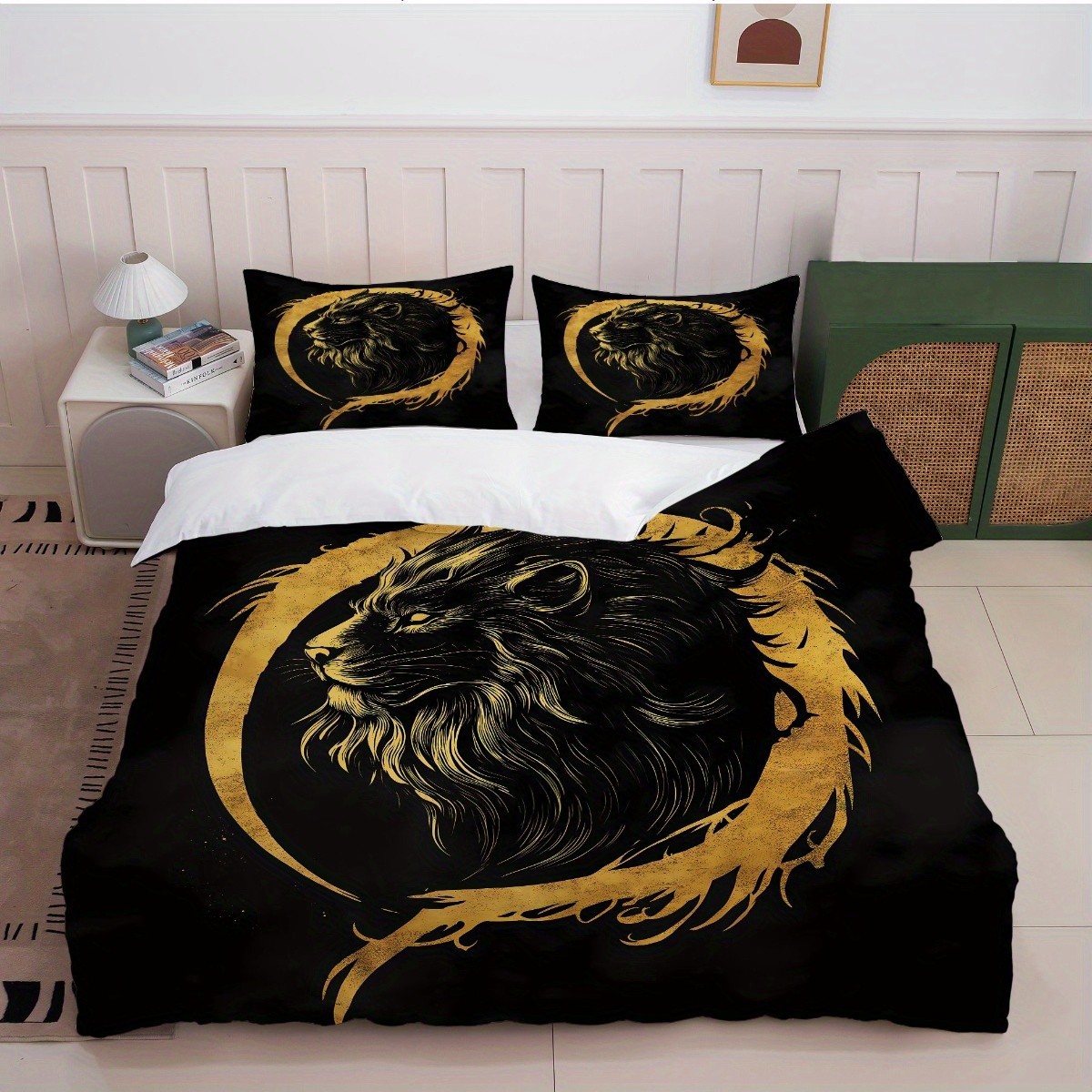 TEMU / JIT abrasión digital impresión cama colcha de cama pro-piel kit textil casero frío negro patrón de león fábrica fuente