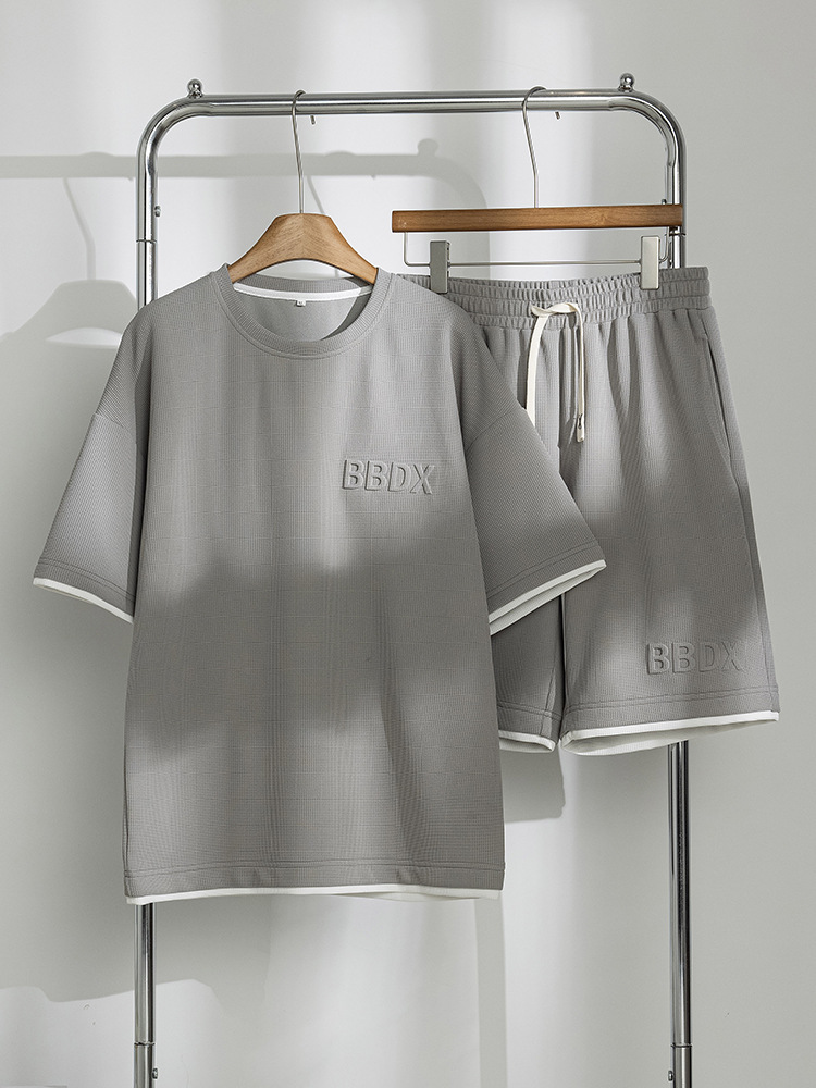 Conjunto de Verano 2025 de Punto Waffle para Hombre, Talla Grande, Casual, de Manga Corta, Moderno, Transpirable, Versátil, Elegante, Holgado y Sencillo.