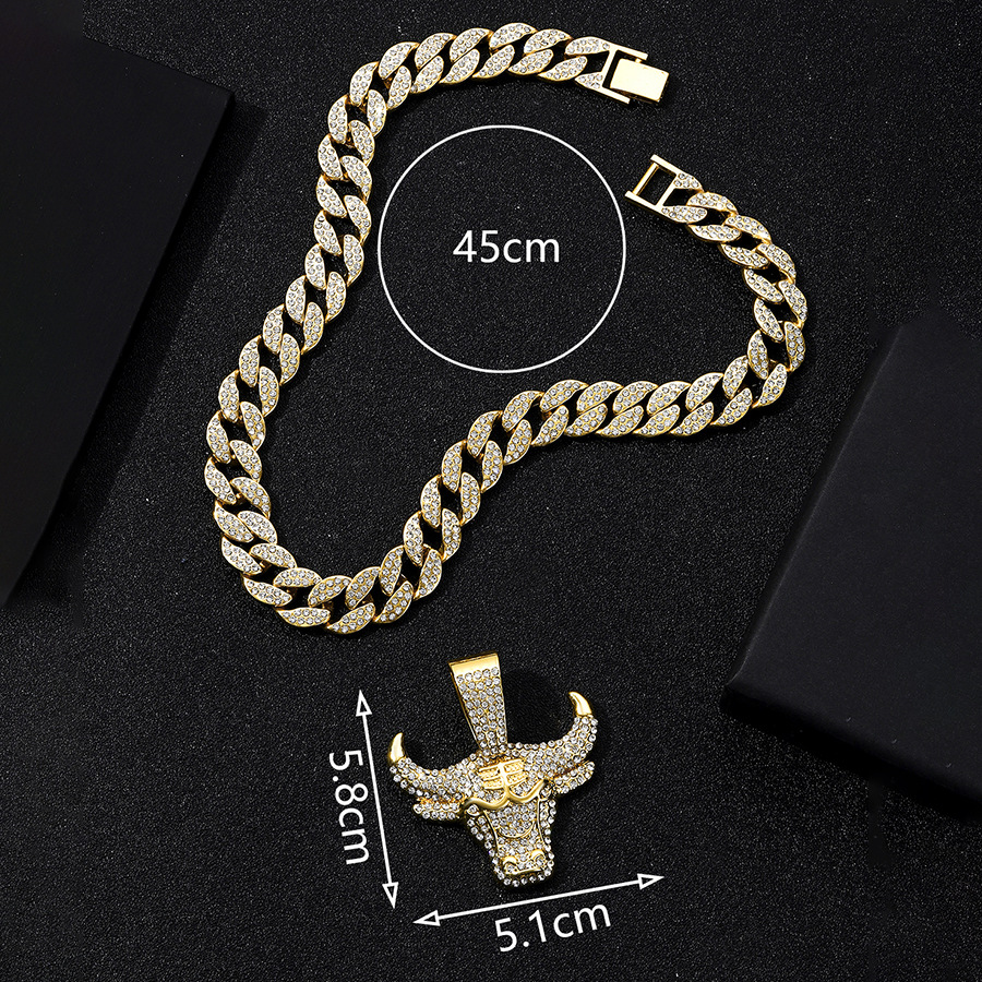 Hip Hop Exaggerated Animal Bull Head Pendant Street Rap Style Personalized Full Diamond Jewelry 15mm Watch Buckle Cuban_voghion.com