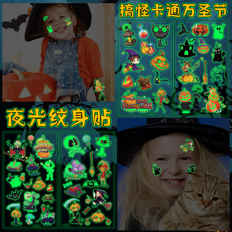 Cross-border New Halloween Luminous Tattoo Sticker High-level Children's Cartoon Green Luminous Face Tattoo Sticker