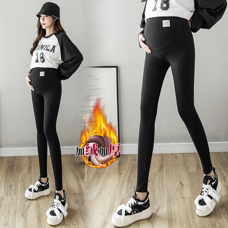 Maternity Leggings 2025 Spring & Fall Outer Wear Pure Cotton Large Size 150kg Fleece-Lined Belly Support Maternity Pants