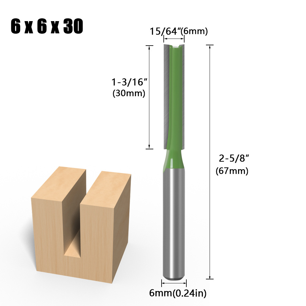 Cuchilla ranurada dos en uno con mango de 1/4 y 6 vástago Cuchilla ranurada recta de un solo filo y doble filo Cuchilla ranuradora de corte Fresa para carpintería