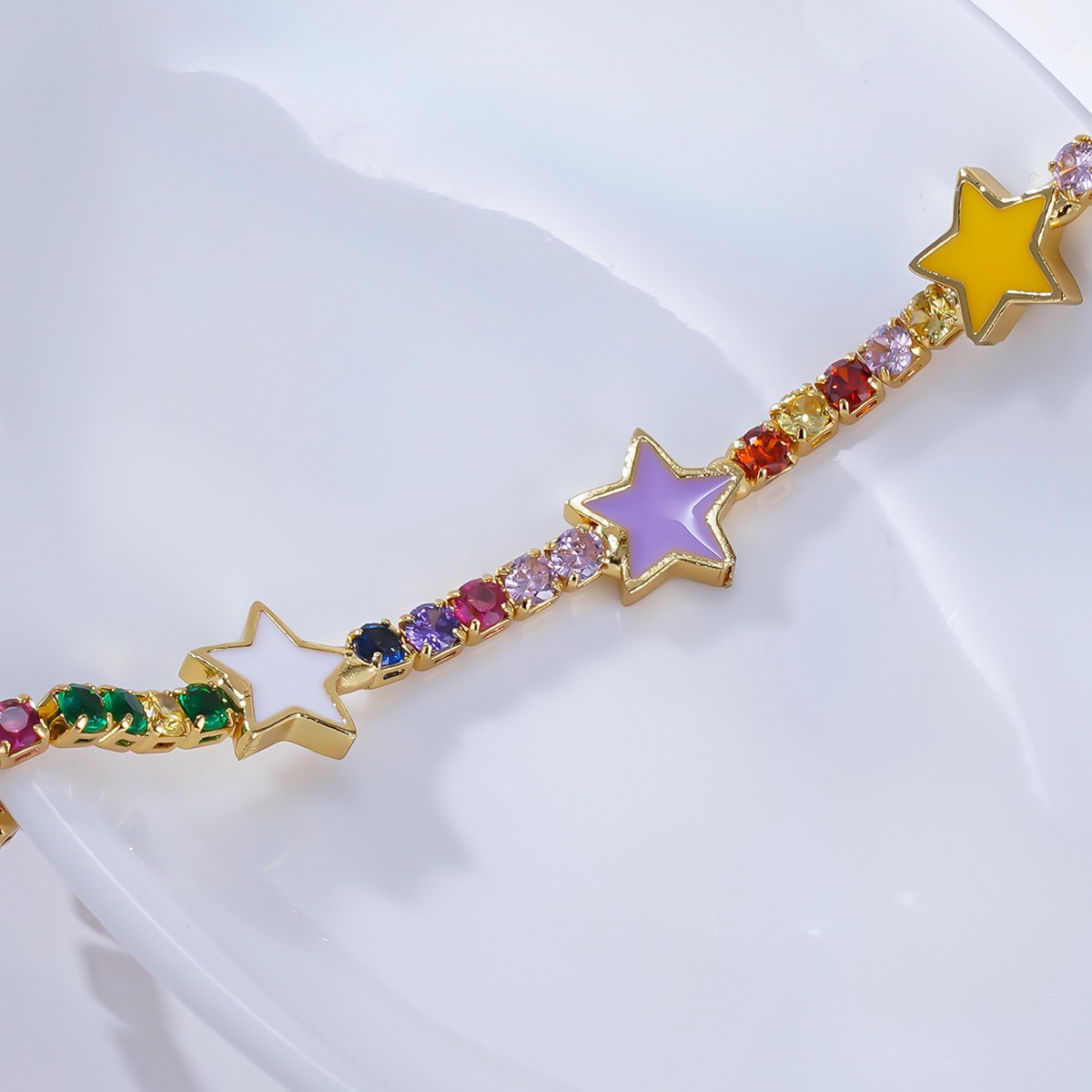 fashion color zircon dripping oil fivepointed star copper braceletpicture4