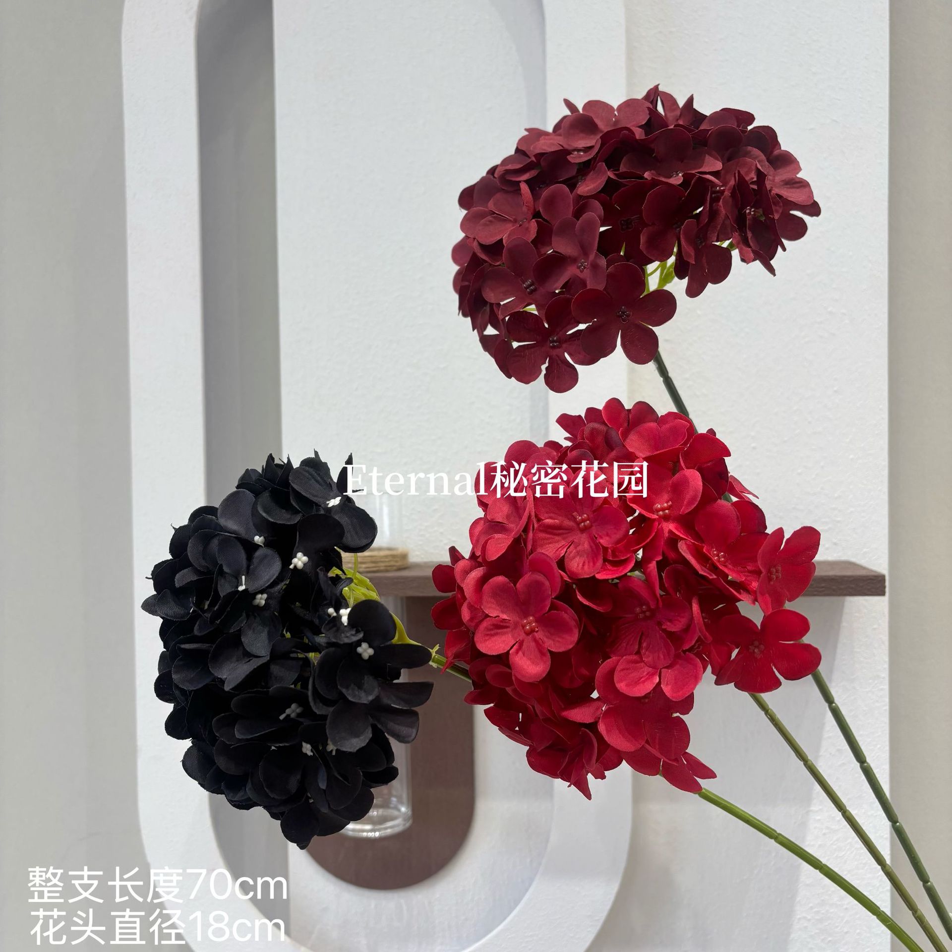Flores de simulación de hortenida de una sola ramita grande de hortenida pipita de flores de pared de flores de filas de flores que guían el salón de bodas de flores al por mayor de bodas transfronterizas