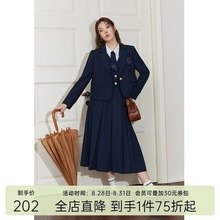 大码女装学院风减龄西装时尚套装文艺复古春季新款微胖半裙
