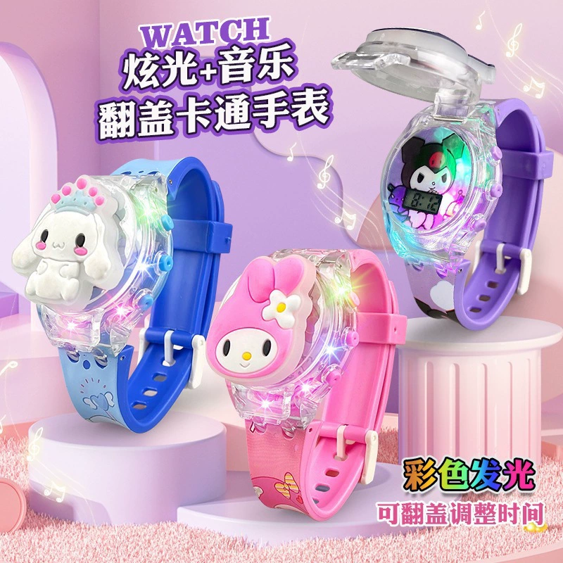Sanrio, детские мультяшные музыкальные часы, цифровые часы, игрушка для мальчиков и девочек для детского сада, мигающий свет, подарок на день рождения