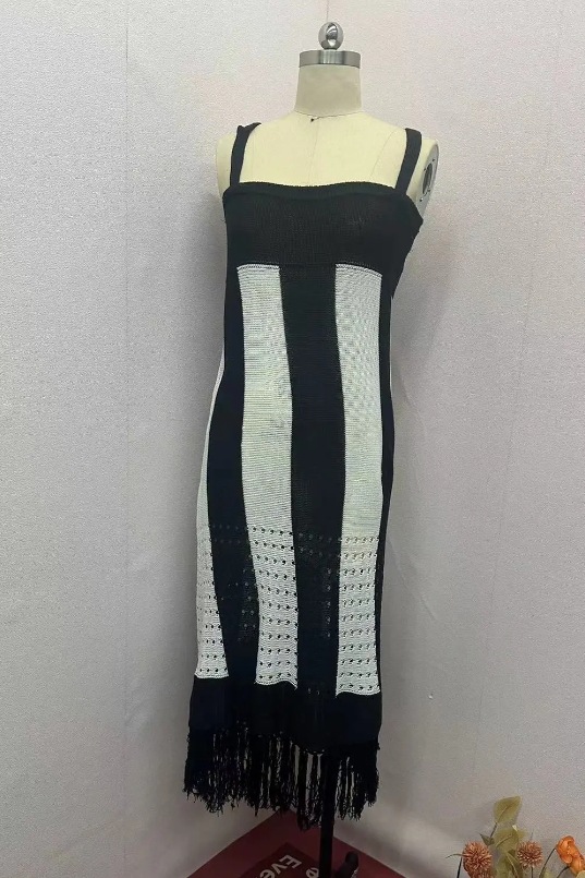 Women's Clothing Women's Fashion Contrast Elastic Slim Long Suspender Dress_mkmklike.com