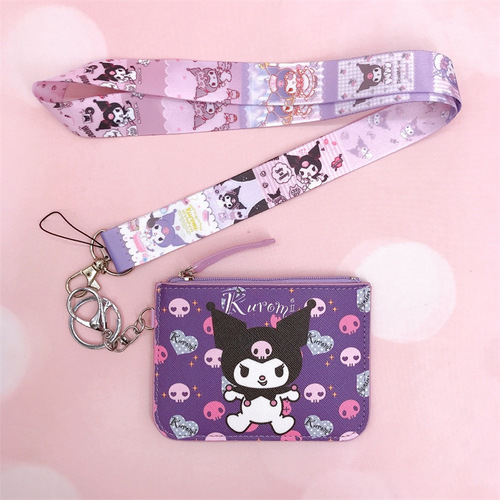 Cartoon Kuromi card holder coin purse card holder work ID holder work ID card lanyard halter neck with key ring