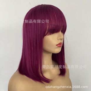 Mechanism hair set bobo real person hair full hand Hook Head set Macaron color human wig cross-border e-commerce