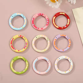 彩绘烤漆工艺diy箱包挂件钥匙扣圆形弹簧扣马卡龙拼色开口环配件