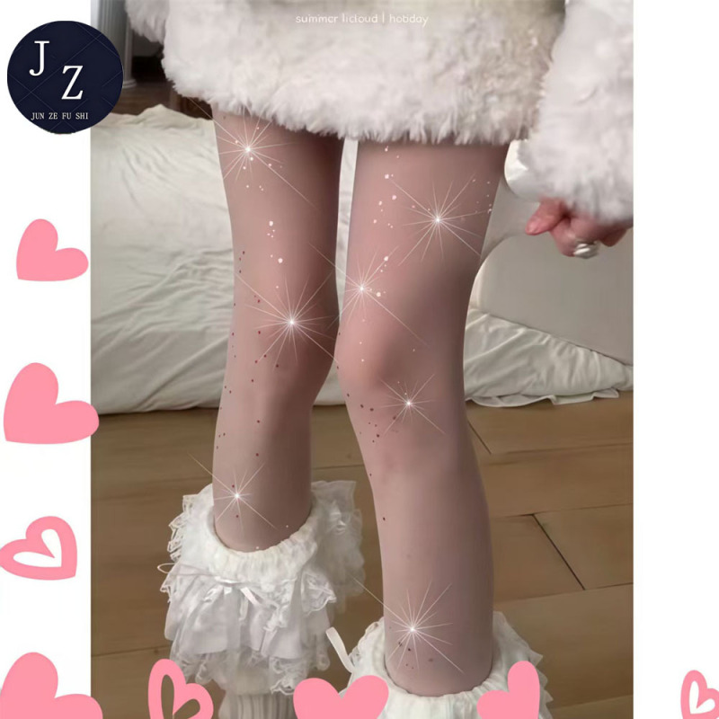 Nightclub shiny stockings for women, pantyhose, sparkling white ultra-thin JK hot girl nude sequin bling