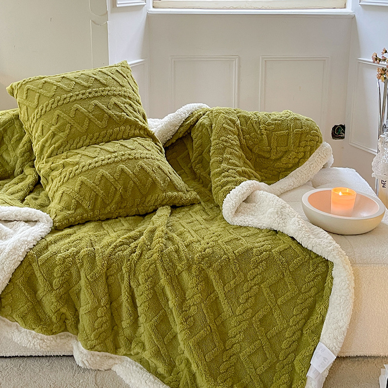 Manta de doble capa de cachemira y tafetán exclusiva transfronteriza, manta individual y doble cálida para otoño e invierno, manta de lana gruesa