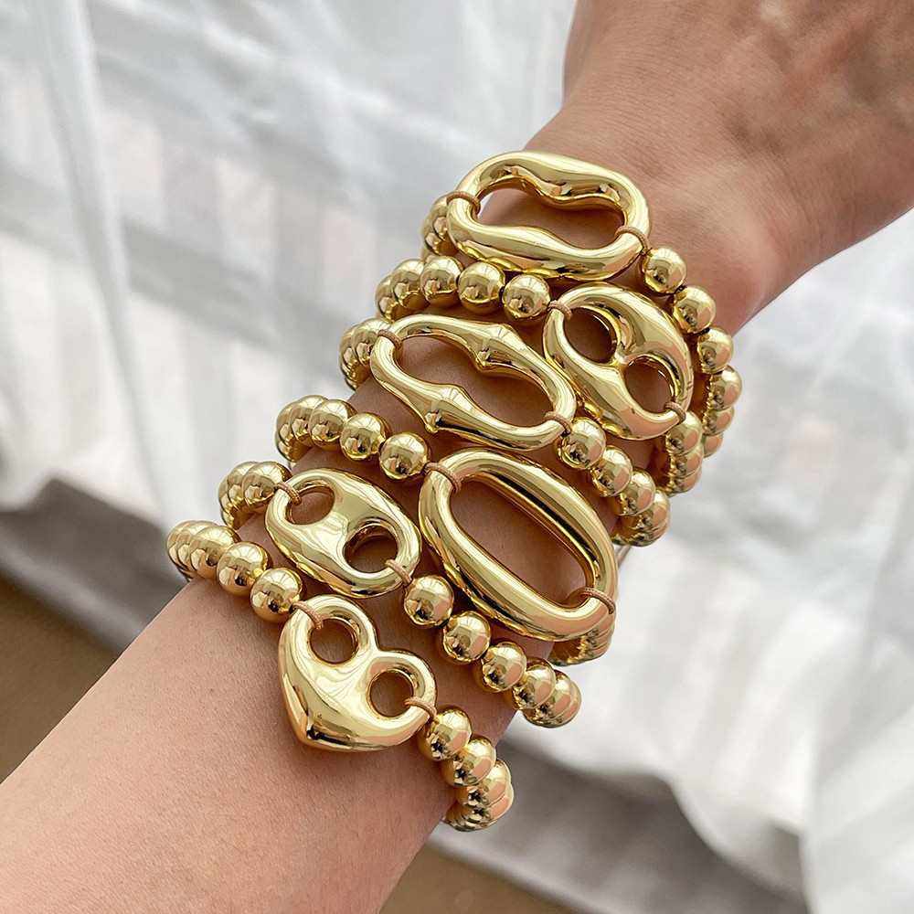 European and American Cross-Border Personalized Fashion Design Copper Pig Nose Heart Series Beaded Braided Bracelet Jewelry for Women Wholesale