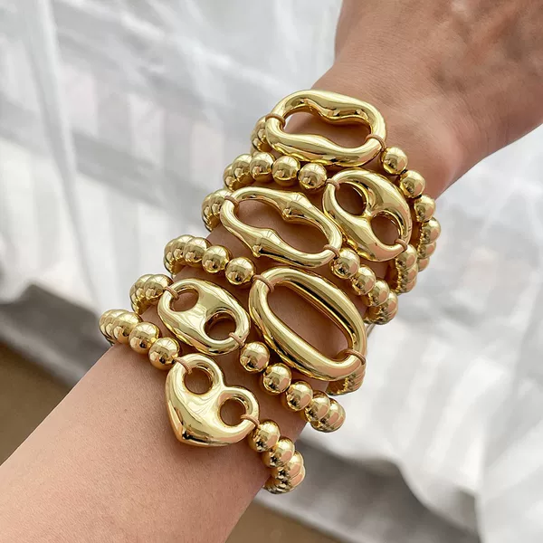 European and American Cross-Border Personalized Fashion Design Copper Pig Nose Heart Series Beaded Braided Bracelet Jewelry for Women Wholesale