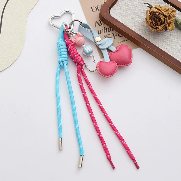 Miu lanyard + pu cherry pendant - rose red