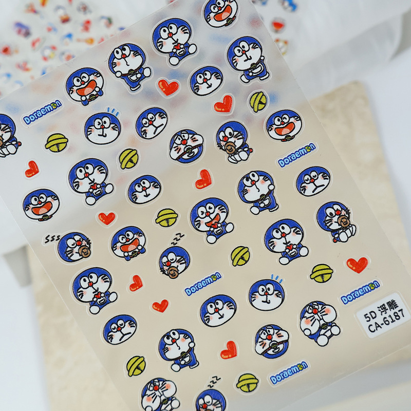 Doraemon Nail Sticker 5D Embossed Popular Anime Cute Cartoon Blue Fatty Nail Sticker Jewelry CA