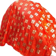 批发婚庆新款新娘薄纱透明小喜字盖头带亮片结婚用品大红色头巾