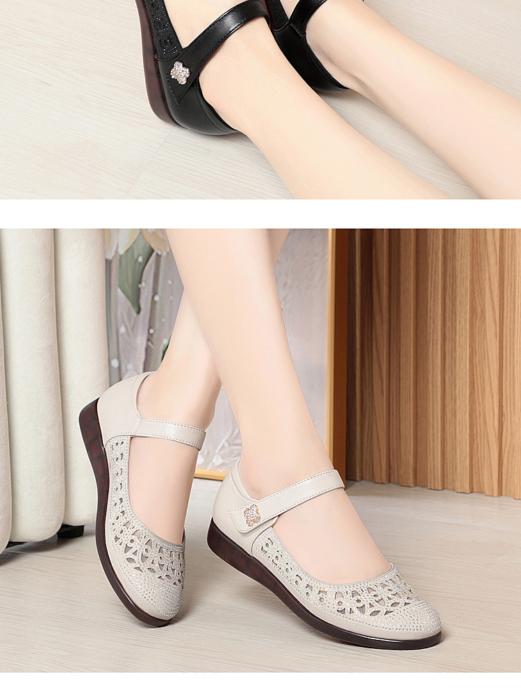 Sandal da thật quai chữ V đế bệt mùa hè cho nữ cỡ lớn — Màu be chi tiết 12