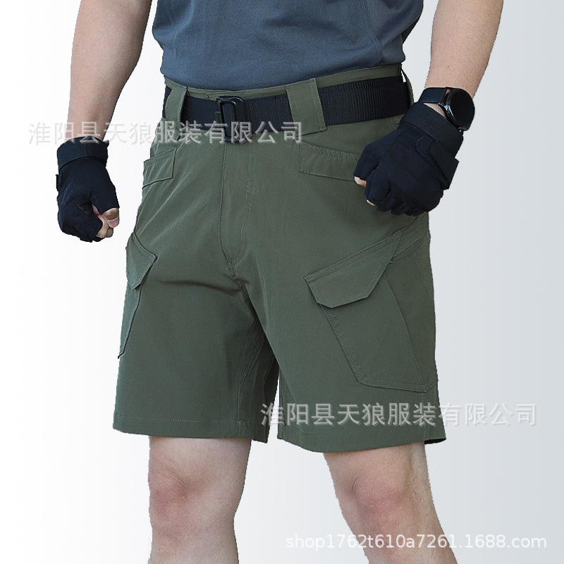 Summer Thin Tactical Shorts for Men, Elastic Five-Point Pants, Quick-Dry Military Style Multi-Pocket Work Training Pants