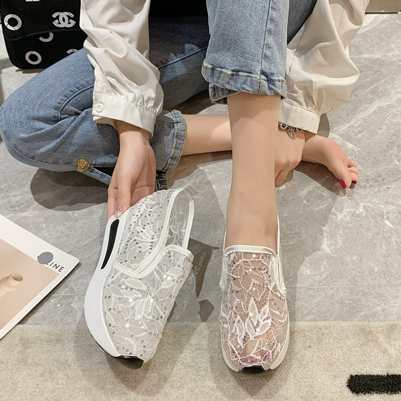 2023 Весна и лето новая сетка с блестками на платформе в Корейском стиле, полая дышащая внешняя торговля, в наличии, модная обувь без шнуровки