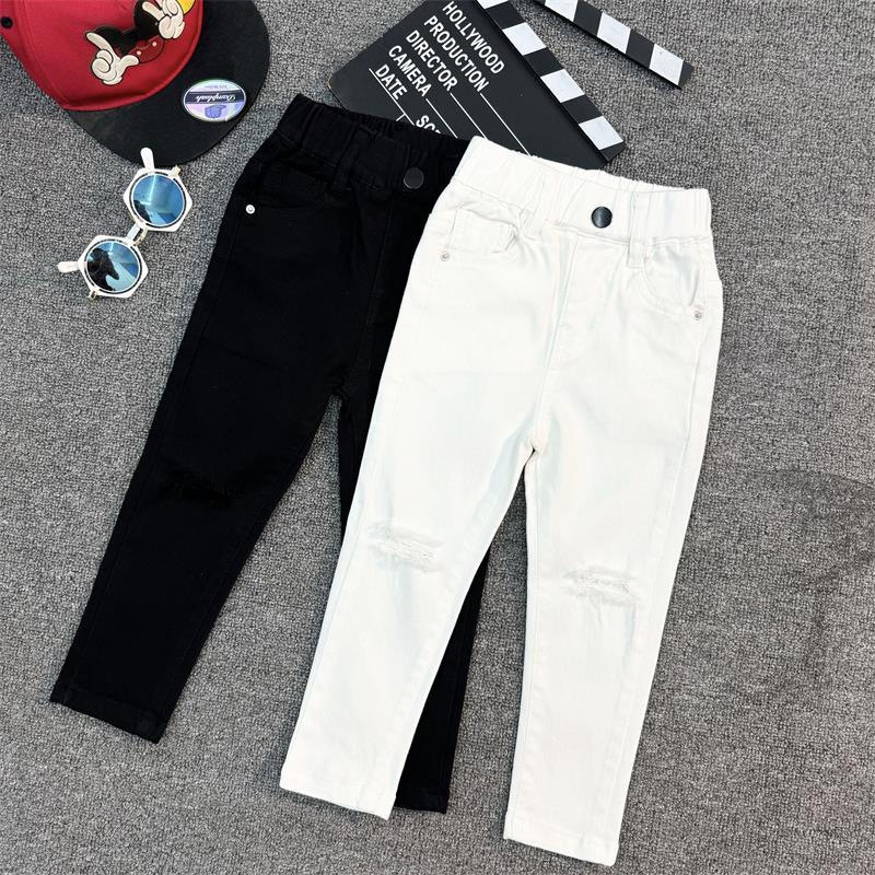 어린이 슬림 핏 흑백 바지 올 매치 슬림 핏 하이 스트레치 일본 청바지 스타일리 키 홀 CC802
