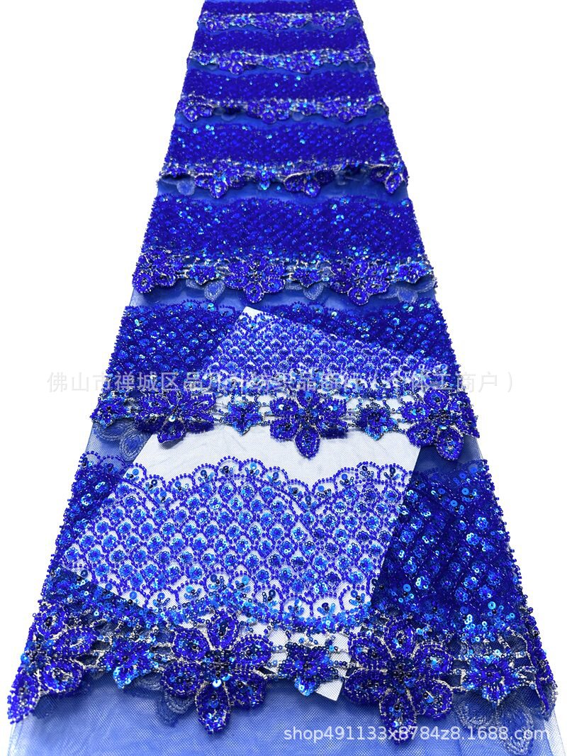 Nuevo estereoscópico 3D decalco manual cuentas tubo bordado tela de moda europea y americana vestido de boda vestido de cena tela