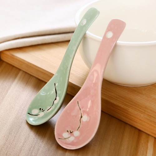 Japanese snowflake ceramic spoon household soup spoon rice spoon hotel three-curved small spoon creative tableware wholesale
