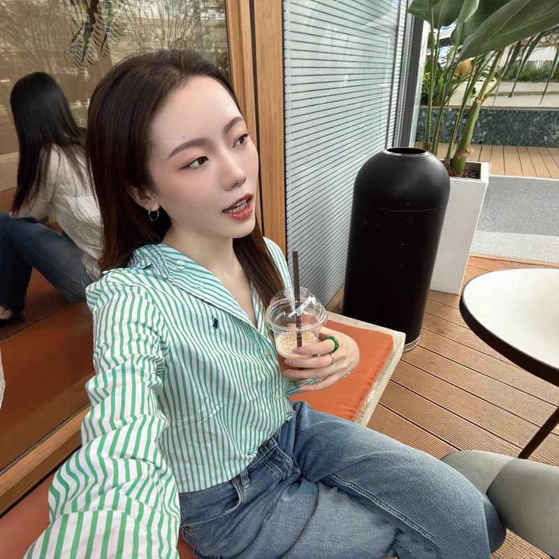 High Quality/Original Rl Ralph Striped Shirt Women's Pony Logo Embroidered Green Striped Cotton Shirt War Horse Jacket