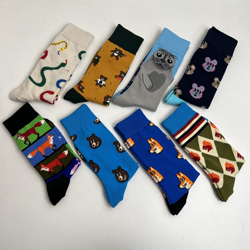 Spring and Summer Cartoon AB Trendy Socks Asymmetric Pattern Mandarin Duck Socks Instagram Street All-Match Middle High Barrel Boneless Cotton Socks for Children