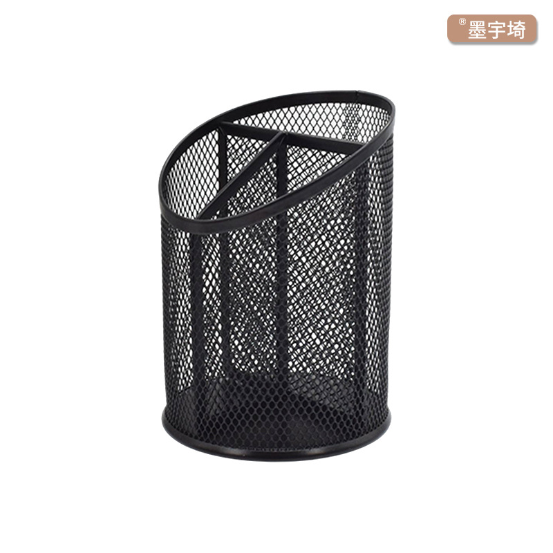 Portalápices de boca oblicua de metal, material de oficina, almacenamiento de escritorio, portalápices creativos de gran capacidad, barril de almacenamiento de papelería para estudiantes al por mayor