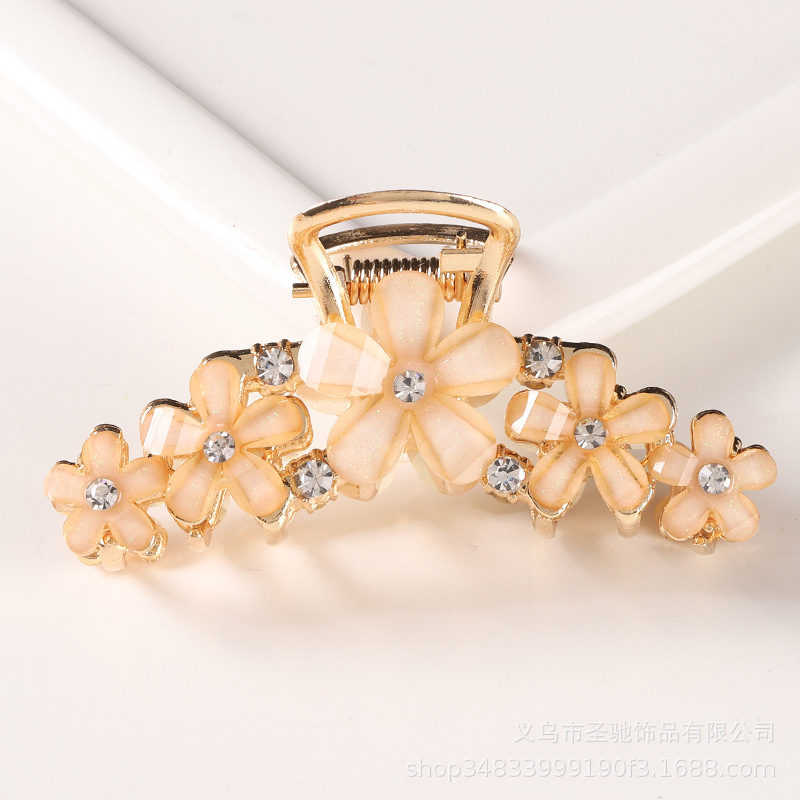 韩版花朵发饰水晶元宝发抓合金电镀发夹发卡网红气质女孩百搭抓夹-阿里巴巴