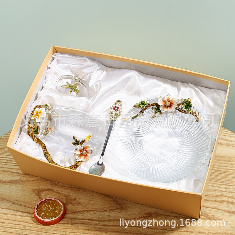 Esmalte taza de agua de color flor creativa taza de té taza de jugo taza de vidrio de cristal resistente al calor taza de café taza de pareja de gama alta regalo de la taza