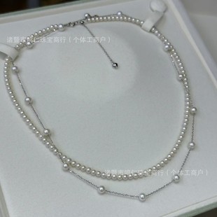3-4mm Freshwater Pearl Baby Bead Necklace + Sterling Silver Baby's Breath Nearly Perfect Round Shape, Almost Flawless and Bright Quality