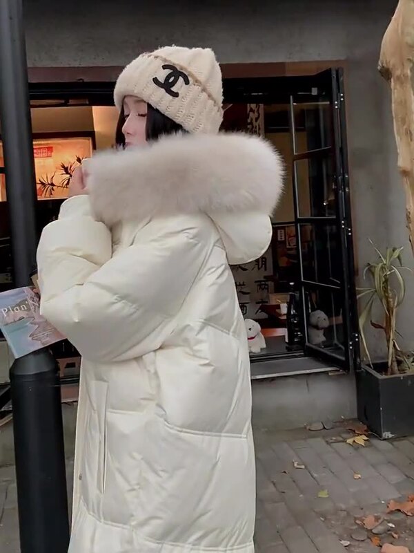 羽绒服女冬季2025新款中长款牛角扣设计感小众大毛领加厚长款外套|undefined