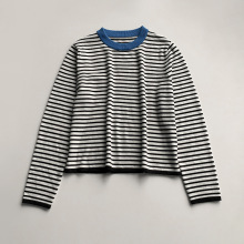 清爽撞色条纹薄款羊毛混纺针织衫 柔软弹力直筒针织毛衣打底女款