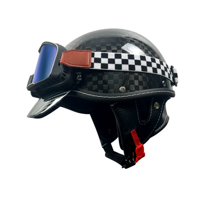 Certified Carbon Fiber Electric Vehicle – Motosiklet kaskı (dəbilqə) - black-carbon-fiber-helmet-12k-electroplated-silver-goggles-m