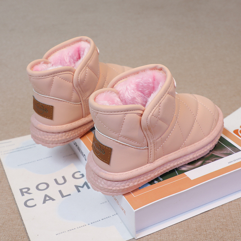 Children's girls' shoes, warm 2024 winter new snow boots, medium and large children's plush thick cotton short boots_voghion.com