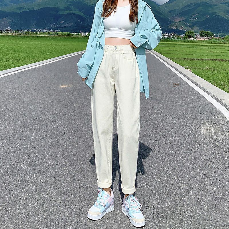 高腰牛仔裤女直筒哈伦裤2025年春秋新款显瘦百搭小个子老爹萝卜裤|undefined