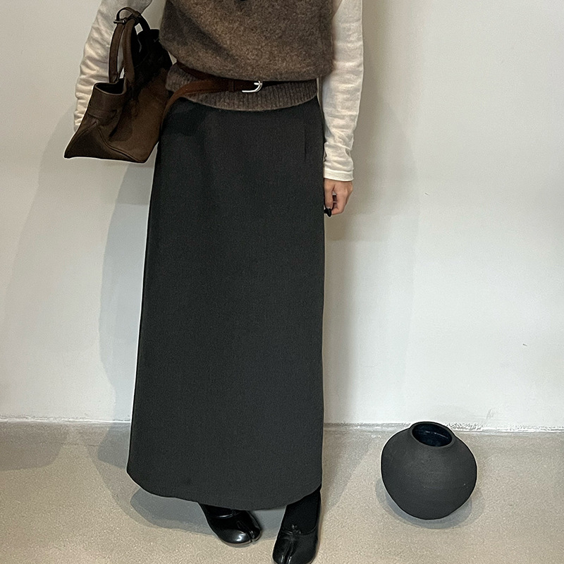 毛呢半身裙 秋冬新款高腰显瘦长款直筒一步裙不开叉裙子包裙A字裙