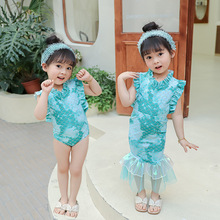 美人鱼泳衣女童2023新款女宝宝可爱游泳衣洋气儿童泳装连体套装